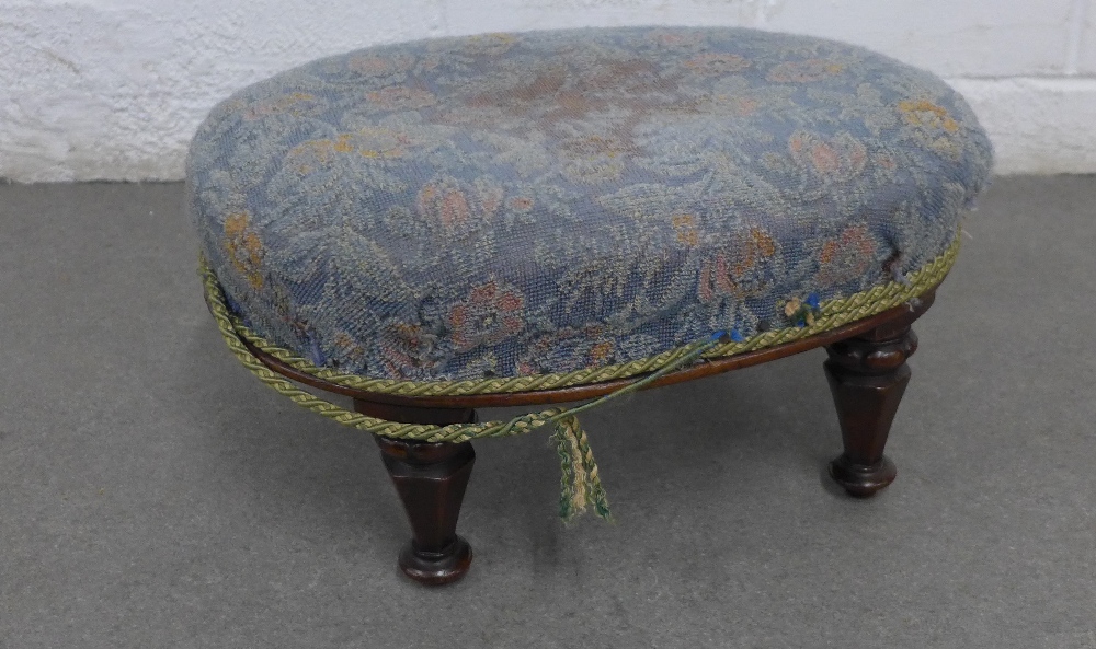 Small footstool with upholstered top on hexagonal legs, 38 x 18 x 30cm