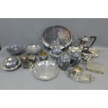 Quantity of Epns wares to include tea and coffee set, cigarette box, trays, etc (a lot)