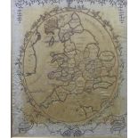 18th century needlework map of England, worked by Mary Slater, her work aged 10 years 1795, framed