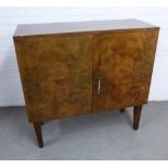 Early 20th century walnut cabinet, shelved interior on square tapering legs, 105 x 104 x 40cm.