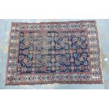 Eastern rug, blue field with flowers and acanthus leaves, 150 x 102cm.