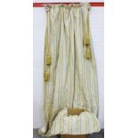 Pair of yellow and blue curtains, interlined with tassels, 335 x 80cm