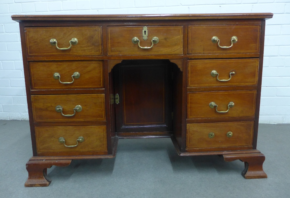 19th century mahogany and inlaid kneehole desk with an arrangement of nine drawers, with a - Image 4 of 4