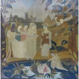 Late 18th / early 19th century needlework panel, framed under glass, 62 x 62cm