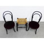 Pair of ebonised bentwood children's chairs with red velvet seats 31 x 64, together with a