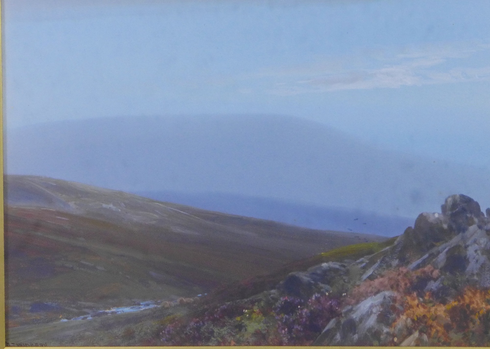 F.J Widdgery 'Stepperton Tor, Dartmoor' and 'Causand Beacon, Dartmoor' a pair of watercolours, - Image 3 of 3