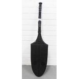 Tonga paddle club with incised pattern, raised prunts to the middle section and carved handle,