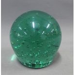 Bubble inclusion green glass paperweight / dump, 10cm