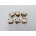 Six 9ct gold gemset dress rings (6)