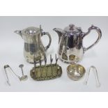 Epns wares to include a novelty golf club toast rack, hot eater pots, sugar bowl, sugar tongs,