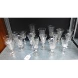 Collection of 18th and 19th century drinking glasses, with facet bowls and some knop stems,
