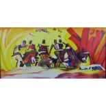 Apul, Abstract Band, acrylic on canvas, signed, framed, 120 x 60cm