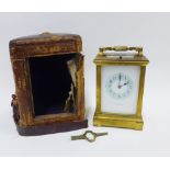 19th century brass cased carriage clock by W. Marshall & Co, the repeating movement striking on a