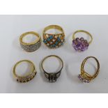 Six 9ct gold gemset dress rings (6)