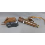 Early 20th century brass three draw telescope, Broadhurst, Clarkson & Co, in a leather case and a