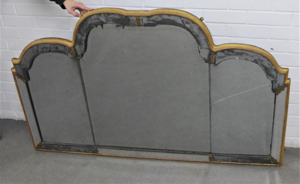 Giltwood triple plate wall mirror of scalloped form, within a bevelled and distressed border with - Image 3 of 3