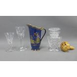 Mixed lot to include Crown Devon jug, knop stem wine glass another with teardrop bubble inclusion,