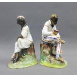 Rare 19th century Staffordshire or possibly Scottish pottery figures to include a Negro male and