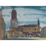 Circle of John Piper, watercolour of the Cathedral in Valladolid, signed indistinctly, framed
