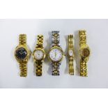 A collection of Lady's and Gents gold plated wristwatches to include Klaus Kobec and Astron, etc (5)