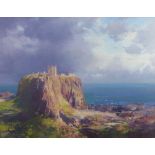 Robert Simpson (b.1955 Australian) Dunotter Castle, oil on board, signed, framed, 49 x 37cm