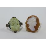 9ct gold Cameo plaque ring and another in silver (2)