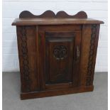 Small hardwood cabinet, single door and shelved interior, 66 x 68 x 25cm