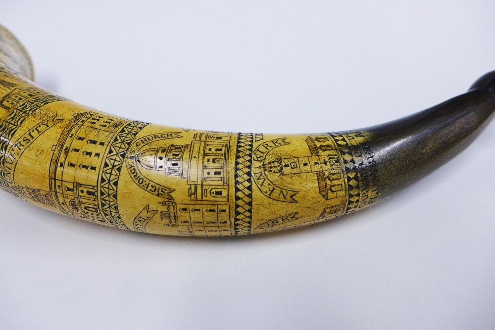 Victorian Scottish scrimshaw cowhorn, dated 1857, presented to John Campbell by D. Gourlay, - Image 5 of 6