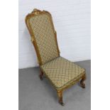 Victorian parcel gilt walnut parlour chair with shell carved top rial, upholstered back and seat, on