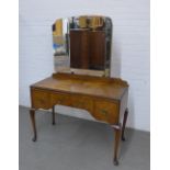 Early 20th century walnut dressing table with adjustable mirrors, three drawers and art deco style