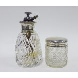 Early 20th century Sterling silver and tortoiseshell mounted glass scent atomiser, 12cm high,