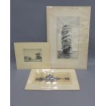 A collection of three etchings to inckude W.D Fletcher - On the Baltic, signed in pencil, together