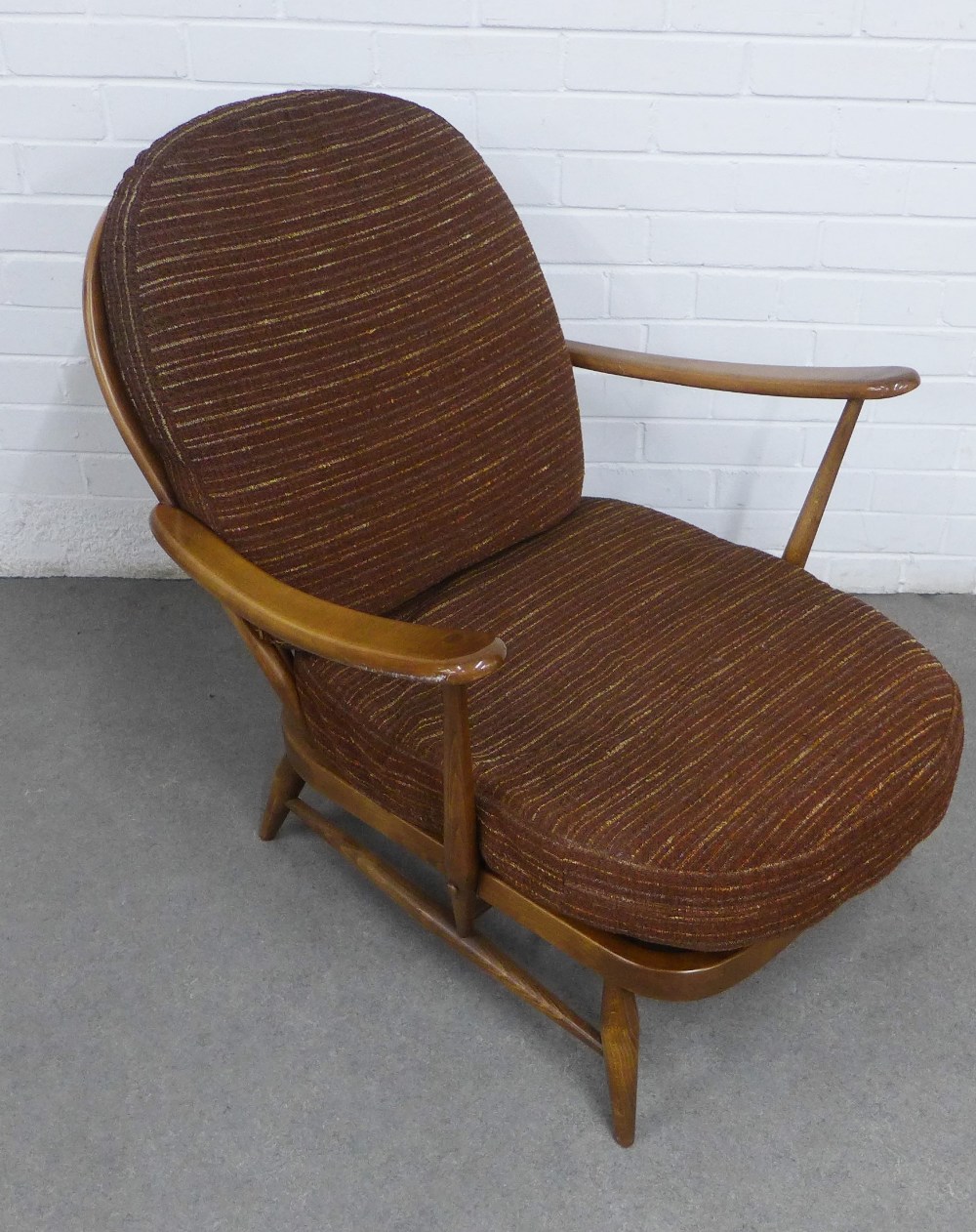 Vintage Ercol dark elm low arm chair 72 x 82cm.