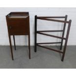 Mahogany bedside cabinet / pot cupboard 35 x 84cm, together with a folding towel rail. (2)