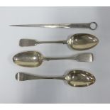 A pair of Victorian fiddle pattern table spoons, London 1840 and a George III Old English pattern