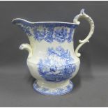 19th century Keeling & Co, Cattle pattern blue and white transfer printed footbath jug,