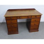 19th century mahogany pedestal desk, the rectangular top with a ledgeback and rounded edges over