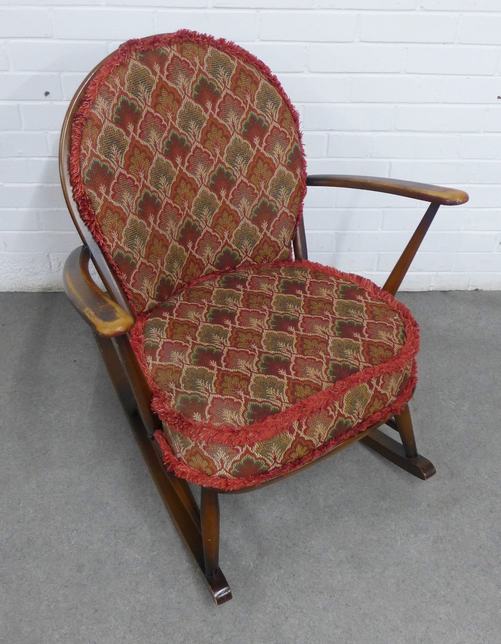 Vintage Ercol dark elm Windsor rocking chair, 71 x 84cm.