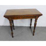 Victorian walnut, mahogany and parcel gilt fold over card table, with Morison & Co, Edinburgh stamp,