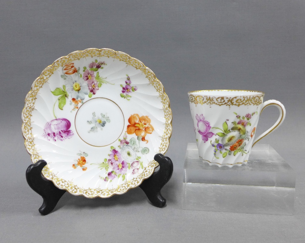 Collection of handpainted Dresden floral pattern porcelain to include two cake plates, muffin dish - Image 3 of 3