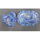 19th century Staffordshire blue and white transfer printed pottery to include Grazing Rabbits