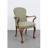Whytock & Reid walnut open armchair with Morris style upholstered back and seat, 94 x 60 x 48cm
