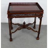 Modern Chinese Chippendale style silver table with fretwork gallery and faux bamboo legs, 62 x 68