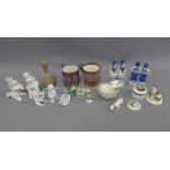 Collection of 19th and 20th century pottery and porcelain figures, two copper lustre mugs and a