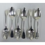Set of six Georgian silver Fiddle pattern dessert spoons, William Eley & William Fearn, London 1805,