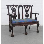 Miniature Chippendale style chair back two seater settee, with a tartan upholstered drop in seat, on