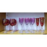 Collection of coloured wine glasses and champagne flutes (14)