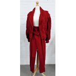 1980s vintage Beltrami red suede jacket and trouser suit, size 42 (2)