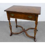 Walnut effect side table, rectangular top with a single long drawer on turned legs with a carolean