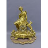Gilt metal figural mantle clock on shaped giltwood clock base, overall height 55cm